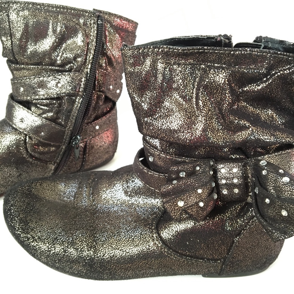 Justice | Scrunched Mid calf Metallic Boots girls sz 2 - Picture 2 of 6